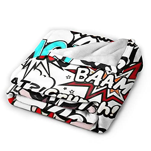 Knsoiv Moving Flannel Fleece Throw Blanket, Modern Comic Book Hero Super Pop Art Pattern Throw for Better Relaxing, Comfy Air Conditioning Blanket 50"X40"