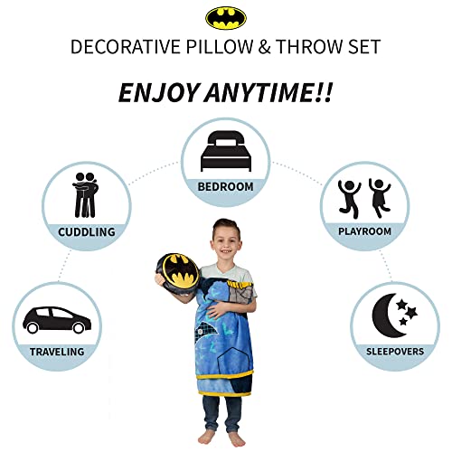 Franco Kids Bedding Super Soft Plush Decorative Pillow and Throw Set, 40 in x 50 in, Batman