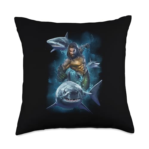 Aquaman Movie Swimming with Sharks Throw Pillow, 18x18, Multicolor