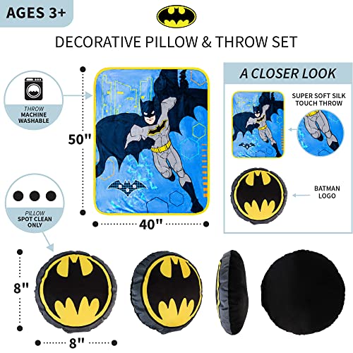 Franco Kids Bedding Super Soft Plush Decorative Pillow and Throw Set, 40 in x 50 in, Batman
