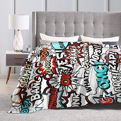 Knsoiv Moving Flannel Fleece Throw Blanket, Modern Comic Book Hero Super Pop Art Pattern Throw for Better Relaxing, Comfy Air Conditioning Blanket 50"X40"