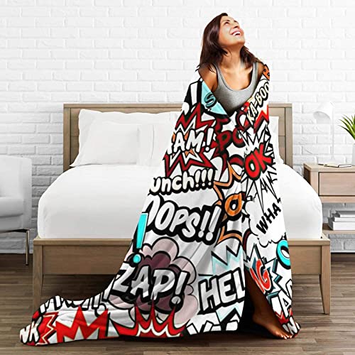 Knsoiv Moving Flannel Fleece Throw Blanket, Modern Comic Book Hero Super Pop Art Pattern Throw for Better Relaxing, Comfy Air Conditioning Blanket 50"X40"