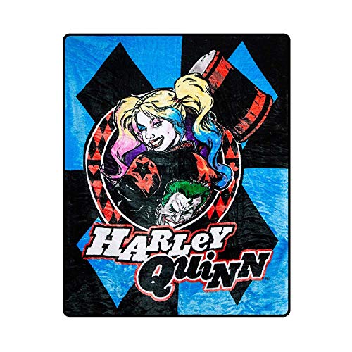 JPI Harley Quinn Twin Blanket - Harley Quinn Blue Diamond - Officially Licensed by DC Comics - Super Soft & Thick - Twin 60'' x 80'' - 100% Polyester