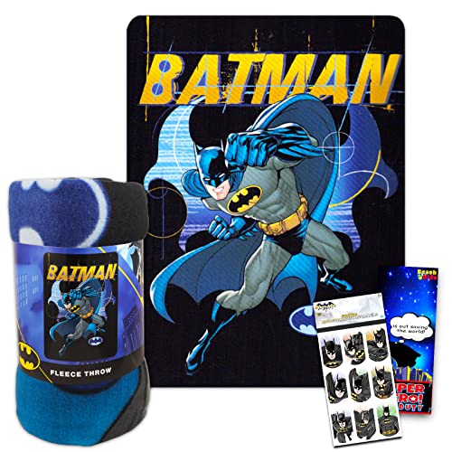 Detective Store DC Comics Batman Fleece Blanket Bundle - Batman Blanket Bundle with Batman Stickers and More for Kids Adults Children (Batman Bed) 45” x 60”