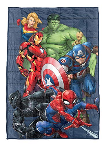 Jay Franco Marvel Avengers Super Hero Squad Weighted Blanket Measures 40x60 inches 5lbs, Kids Bedding Features Captain America, Iron Man, Black Panther, Spiderman, Hulk & Captain Marvel