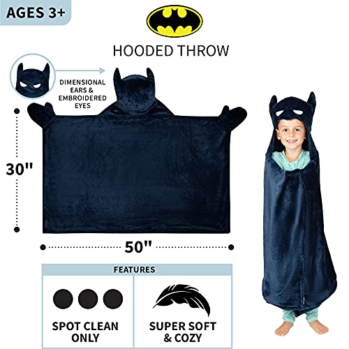 Franco Kids Bedding Super Soft and Cozy Wearable Hooded Throw, 30 in x 50 in, Batman