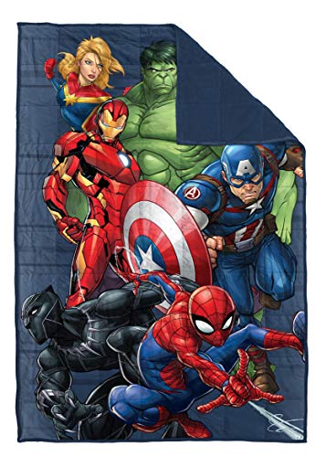 Jay Franco Marvel Avengers Super Hero Squad Weighted Blanket Measures 40x60 inches 5lbs, Kids Bedding Features Captain America, Iron Man, Black Panther, Spiderman, Hulk & Captain Marvel