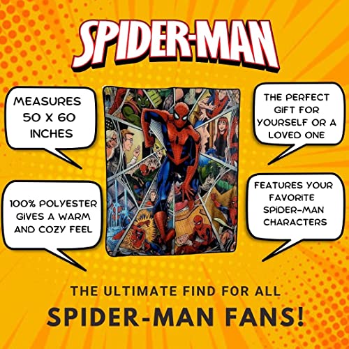 Marvel Legends Spider-Man Characters in Web Fleece Softest Comfy Throw Blanket for Adults & Kids | Measures 60 x 50 Inches