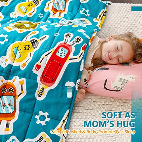 Sivio Kids Weighted Blanket, 5 lbs, 36 x 48 inches, 100% Natural Cotton Heavy Blanket for Kids and Toddler, AI Robot Theme