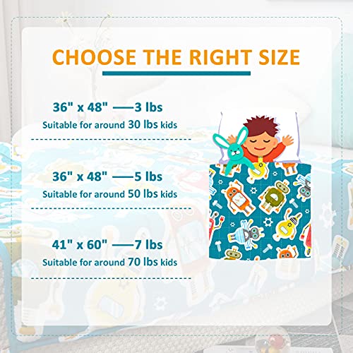 Sivio Kids Weighted Blanket, 5 lbs, 36 x 48 inches, 100% Natural Cotton Heavy Blanket for Kids and Toddler, AI Robot Theme