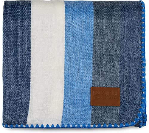 QISU Alpaca Wool Blanket Throw | Large, Beautiful, Warm, Stripe | 85 x 65 inches | Ultra-Soft, Hypoallergenic and Breathable | Non-Itchy or Scratchy Fabric (Blue White Stripe), Queen