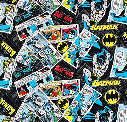 Pack of 2 - DC Comics Batman & Robin Comic Strip Cotton Fabric - 18" x 22" Fat Quarter (Pack of 2)