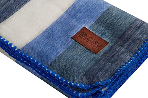 QISU Alpaca Wool Blanket Throw | Large, Beautiful, Warm, Stripe | 85 x 65 inches | Ultra-Soft, Hypoallergenic and Breathable | Non-Itchy or Scratchy Fabric (Blue White Stripe), Queen
