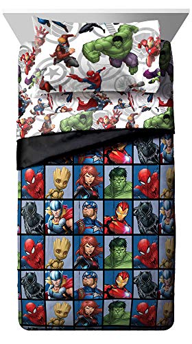 Jay Franco Marvel Avengers Team 5 Piece Full Bed Set - Includes Comforter & Sheet Set - Super Soft Fade Resistant Polyester - (Official Marvel Product)