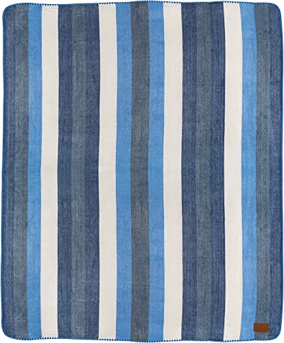QISU Alpaca Wool Blanket Throw | Large, Beautiful, Warm, Stripe | 85 x 65 inches | Ultra-Soft, Hypoallergenic and Breathable | Non-Itchy or Scratchy Fabric (Blue White Stripe), Queen