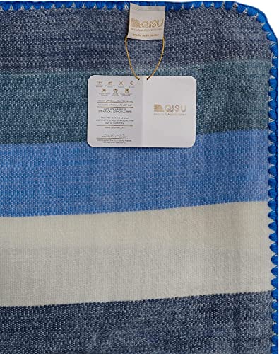 QISU Alpaca Wool Blanket Throw | Large, Beautiful, Warm, Stripe | 85 x 65 inches | Ultra-Soft, Hypoallergenic and Breathable | Non-Itchy or Scratchy Fabric (Blue White Stripe), Queen