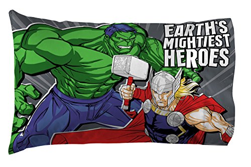 Jay Franco Marvel Avengers Mightiest Heroes 1 Pack Pillowcase - Double-Sided Kids Super Soft Bedding - Features Iron Man, Captain America, Thor & Hulk