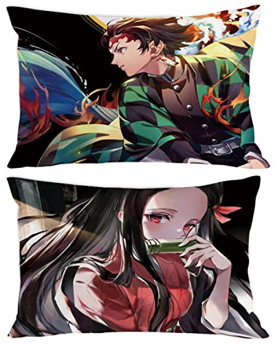 Torys 2Pcs Anime Demon Slayer Pillow Case Nezuko Tanjiro Pillow Covers Set Body Pillowcase for Sofa Bedroom Home Decorative 20x30 (20x30 Inch, C), B-03