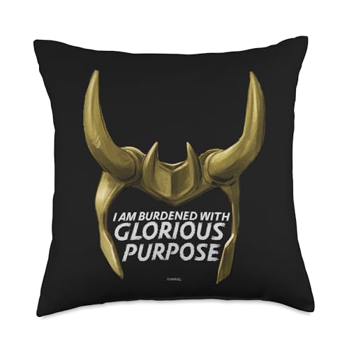 Marvel Loki Horned Helmet Burdened with Glorious Purpose Throw Pillow, 18x18, Multicolor