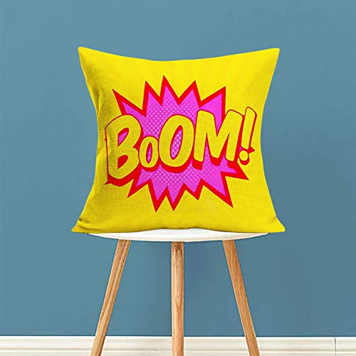 Easternproject Set of 4 Super Hero Quote Throw Pillow Case Cushion Cover Comic Book Exclamation Pattern Decorative Square 18x18 Inch Pillowcase Best Gift (Pow Wham Kapow Boom)