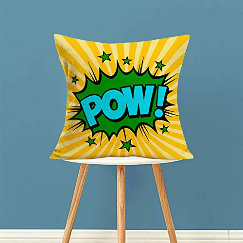 Easternproject Set of 4 Super Hero Quote Throw Pillow Case Cushion Cover Comic Book Exclamation Pattern Decorative Square 18x18 Inch Pillowcase Best Gift (Pow Wham Kapow Boom)