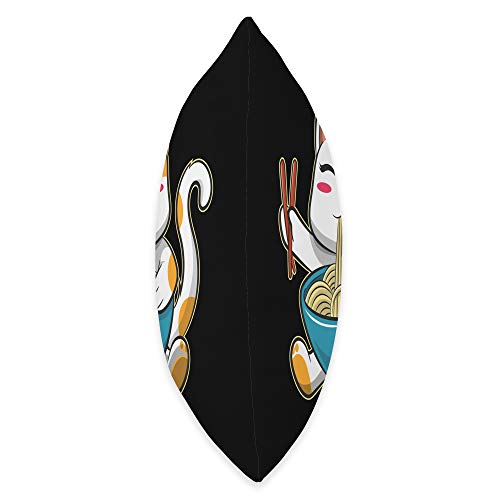 Kawaii Anime Ramen Cat & Anime Stuff Funny Kawaii Anime Cute Ramen Cat Japanese Weeb Throw Pillow, 18x18, Multicolor