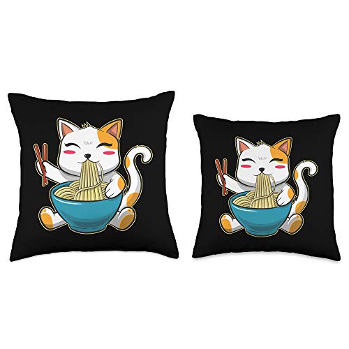 Kawaii Anime Ramen Cat & Anime Stuff Funny Kawaii Anime Cute Ramen Cat Japanese Weeb Throw Pillow, 18x18, Multicolor