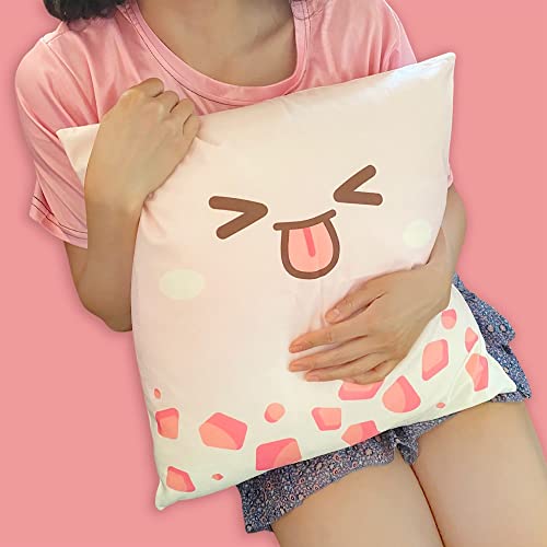 BelugaDesign Cute Throw Pillow Cases | 4 Pack Boba Bubble Tea Anime Cartoon Chibi Faces | Kawaii Decorative Living Room Decor Set for Girls (18x18, 4 Multi)