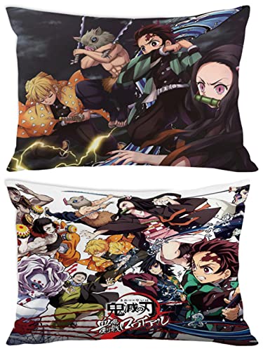 Torys 2Pcs Anime Demon Slayer Throw Pillowcase Nezuko Tanjiro Zenitsu Inosuke Soft Pillowcase Cushion Cover for Sofa Bedroom Home Decorative 20x30 (20x30 Inch, A), B-03