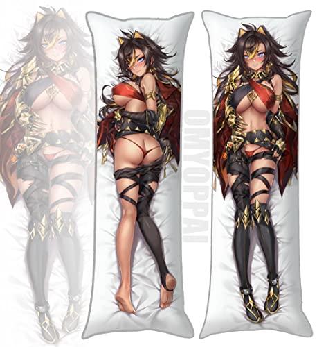 Anime Genshin Impact Dehya Hugging Body Pillow Case, 19"x59" Comic Throw Pillow Cover, Double-Sided Print Peach Skin Otaku Bedding Decorative Couple Pillowcase (Dehya_a)