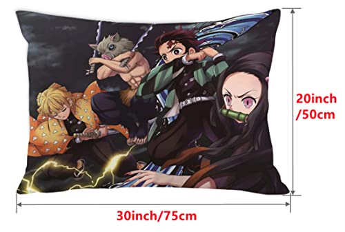 Torys 2Pcs Anime Demon Slayer Throw Pillowcase Nezuko Tanjiro Zenitsu Inosuke Soft Pillowcase Cushion Cover for Sofa Bedroom Home Decorative 20x30 (20x30 Inch, A), B-03
