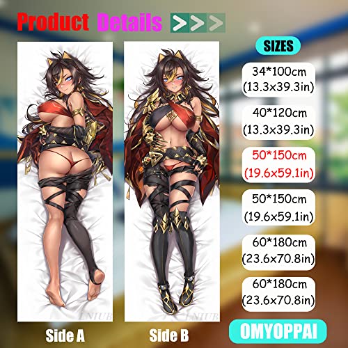 Anime Genshin Impact Dehya Hugging Body Pillow Case, 19"x59" Comic Throw Pillow Cover, Double-Sided Print Peach Skin Otaku Bedding Decorative Couple Pillowcase (Dehya_a)