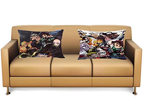 Torys 2Pcs Anime Demon Slayer Throw Pillowcase Nezuko Tanjiro Zenitsu Inosuke Soft Pillowcase Cushion Cover for Sofa Bedroom Home Decorative 20x30 (20x30 Inch, A), B-03