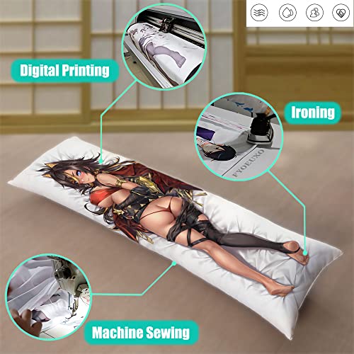 Anime Genshin Impact Dehya Hugging Body Pillow Case, 19"x59" Comic Throw Pillow Cover, Double-Sided Print Peach Skin Otaku Bedding Decorative Couple Pillowcase (Dehya_a)
