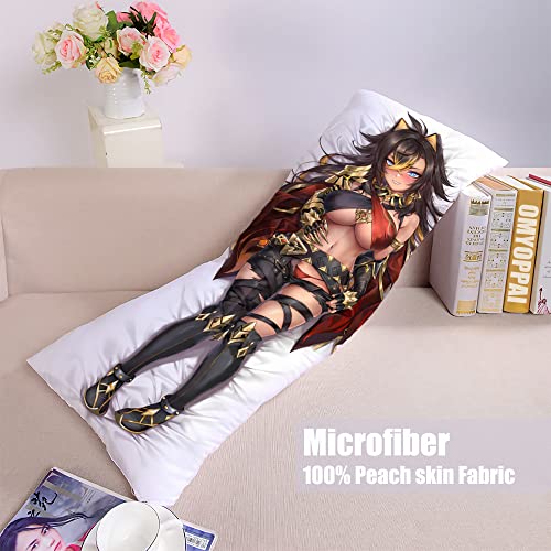 Anime Genshin Impact Dehya Hugging Body Pillow Case, 19"x59" Comic Throw Pillow Cover, Double-Sided Print Peach Skin Otaku Bedding Decorative Couple Pillowcase (Dehya_a)
