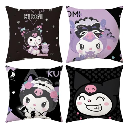 Educatgame Kawaii Throw Pillow Covers Set of 4, Cute Cartoon Anime Decorative Pillows Covers for Bed and Couch/Sofa, 18x18 Inch Pillow Cases for Bedroom and Living Room (A)