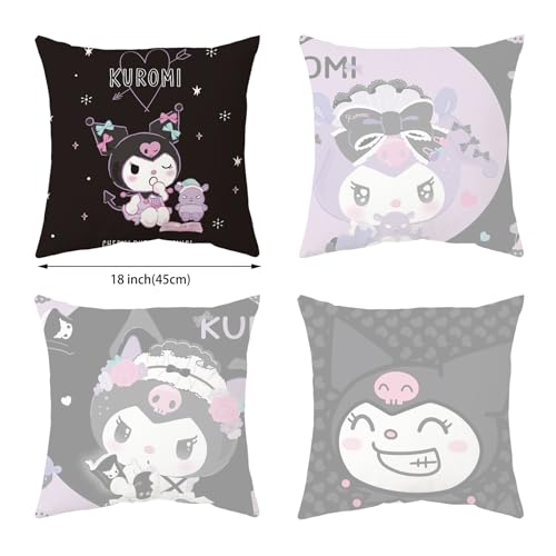 Educatgame Kawaii Throw Pillow Covers Set of 4, Cute Cartoon Anime Decorative Pillows Covers for Bed and Couch/Sofa, 18x18 Inch Pillow Cases for Bedroom and Living Room (A)