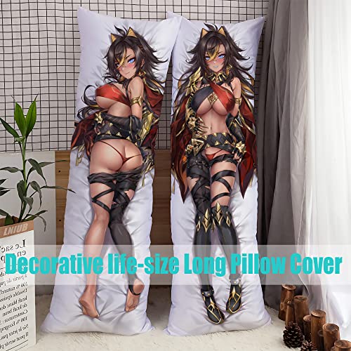 Anime Genshin Impact Dehya Hugging Body Pillow Case, 19"x59" Comic Throw Pillow Cover, Double-Sided Print Peach Skin Otaku Bedding Decorative Couple Pillowcase (Dehya_a)