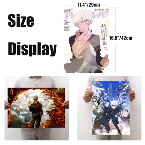 MiodiyaArt Anime Jujutsu Poster 12 Pcs (with 50 pcs Anime Kaisen Stickers) 16.5 x 11.5 inch Wall Decor Merch Art Prints HD Posters for Fans