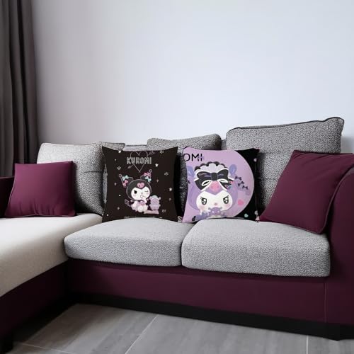 Educatgame Kawaii Throw Pillow Covers Set of 4, Cute Cartoon Anime Decorative Pillows Covers for Bed and Couch/Sofa, 18x18 Inch Pillow Cases for Bedroom and Living Room (A)