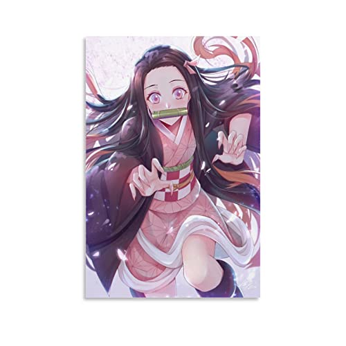 Anime Girls Posters-Kamado Nezuko Kawaii Posters Girls Room Dorm Apartment Game Decor Wall Art Wall Art Paintings Canvas Wall Decor Home Decor Living Room Decor Aesthetic 12x18inch(30x45cm) Unframe-