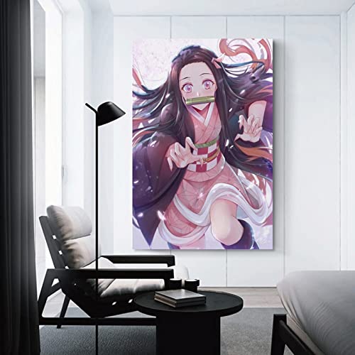 Anime Girls Posters-Kamado Nezuko Kawaii Posters Girls Room Dorm Apartment Game Decor Wall Art Wall Art Paintings Canvas Wall Decor Home Decor Living Room Decor Aesthetic 12x18inch(30x45cm) Unframe-