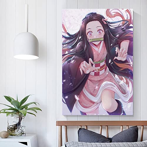 Anime Girls Posters-Kamado Nezuko Kawaii Posters Girls Room Dorm Apartment Game Decor Wall Art Wall Art Paintings Canvas Wall Decor Home Decor Living Room Decor Aesthetic 12x18inch(30x45cm) Unframe-