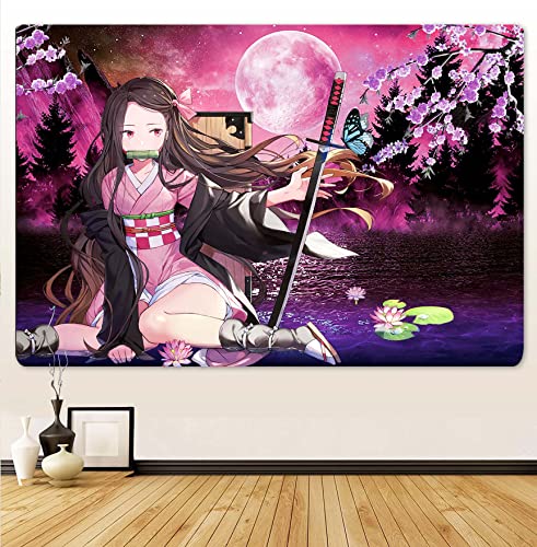 fgelryu Anime Tapestry-Anime Poster Decor-Anime Girl For Bedroom-Nezuko Party Backdrop-Butterfly Girl Wall Becal-Wall Hanging for Living Room College Dormitory Room Home Decoration 59x40 Inche