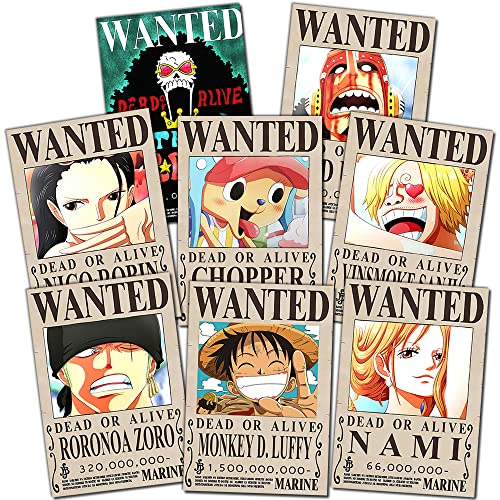 Anime OP Wanted Poster,New World Luffy Poster Straw Hat Pirates Wanted Posters,Poster Nami Posters Wall Collage Kit Wall Decor Art Print,Set of 8 pcs,11.5x16.5 inches for OP Fans