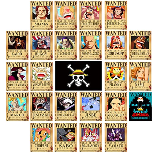 TYZZHOA 25PCS Anime [OP] Wanted Posters 30×21cm, New Bounty Edition, Straw Hat Pirates Crew Nika Luffy 3 Billion, Zoro, Sanji, [OP] Anime Gifts(Retro)