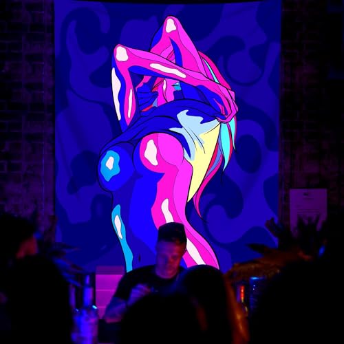 QGHOT Anime Girl Tapestries, Sexy Blacklight Trippy Tapestry for Adults Sex Art Wall Hanging Anime Naked Girl Sexy Posters Wall Tapestry for Adult Bedroom College Dorm Decor 60x50 in