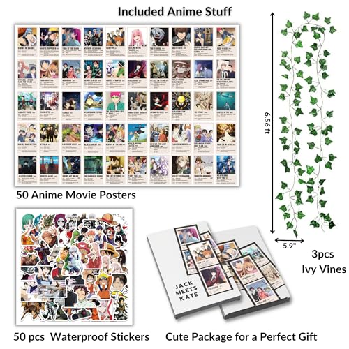 Jack Meets Kate Anime Posters for Room Aesthetic, Anime Stickers, Ivy vines | Demon Slayer, Jujutsu Kaisen, One Piece, Death Note, Naruto Wall Decor for Teen Girls Bedroom, Anime Lovers - 103 Pcs