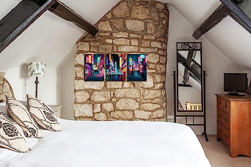 Anime Posters Japanese Wall Art Framed 3 Pieces Tokyo Neon Streets Night Japan City Wall Decor Poster for Living Room Bedroom Bathroom Japanese Room Decor Stretched Ready to Hang