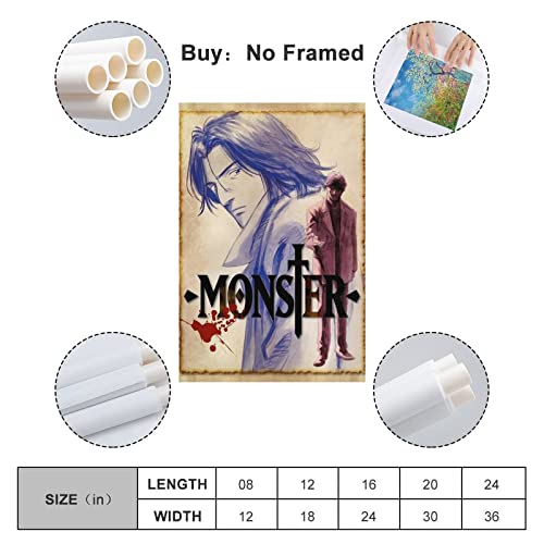 BISUE Monster Anime Poster Cartoon Classic Aesthetic Poster Decorative Painting Canvas Wall Art Living Room Posters Bedroom Painting 12x18inch(30x45cm)